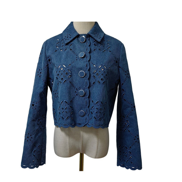 Veronica Beard Adelaide Eyelet Jacket Sea Glare Blue US 10 - Picture 7 of 13